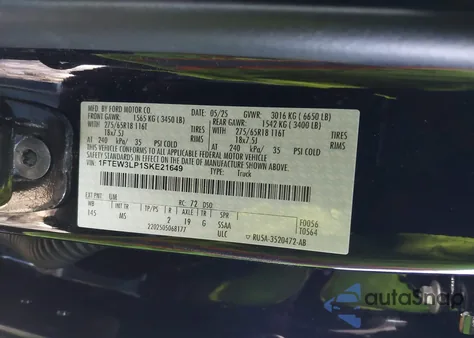 2025 Ford F-150 Xlt z USA, uszkodzony, nr VIN 1FTEW3LP1SKE21649